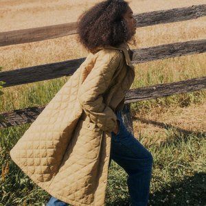 NWT Madewell Austwell Quilted Long Puffer Coat Size M Tan Olive Surplus New